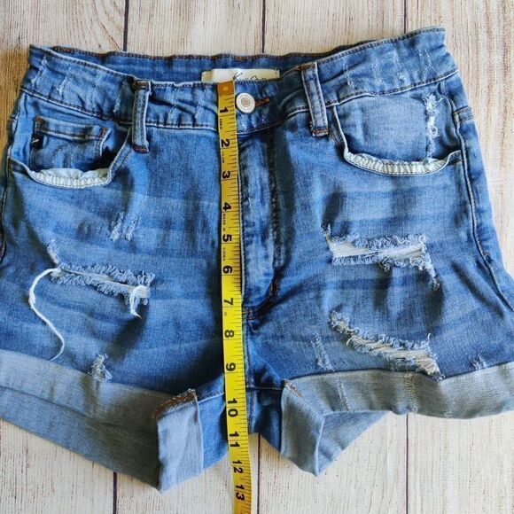 KanCan cuffed high waisted ripped denim shorts 28 - Picture 5 of 10